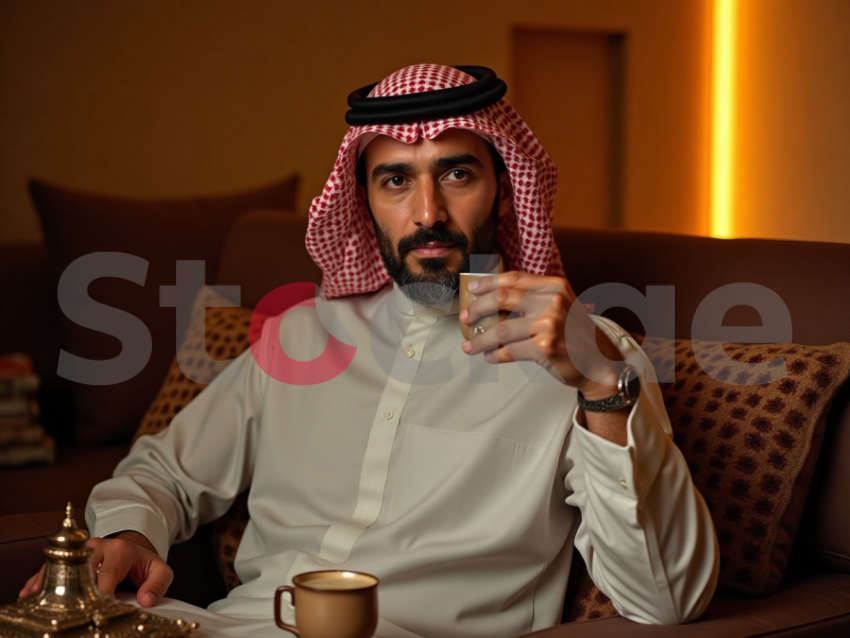 Elegant man, coffee bliss - Saudi man