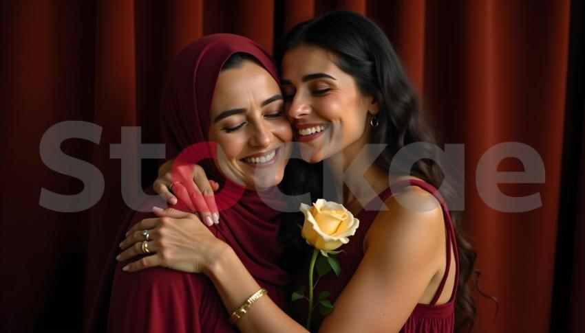 Warm Embrace with a Yellow Rose