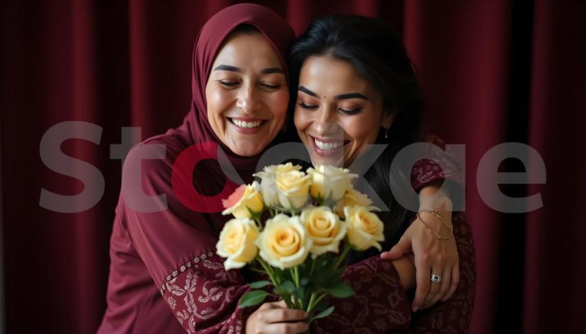 Joyful Embrace with Yellow Roses