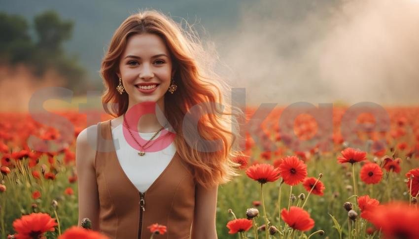 Woman Smiling in Flower Field