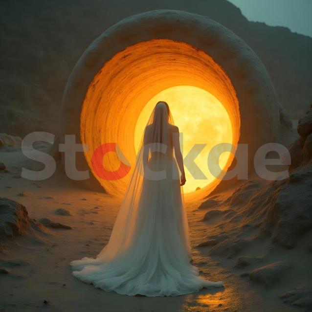Ethereal Portal: Gown & Golden Light